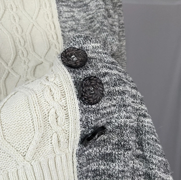 Soft Surroundings Adieu Button Sweater Two Tone Cable Knit Fisherman Boho Cotton - Picture 4 of 8